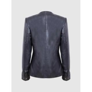 Leather Collarless Jacket Black In Stock XS-XL