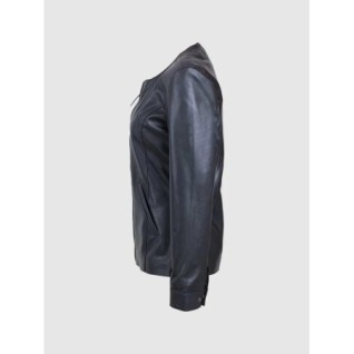 Leather Collarless Jacket Black In Stock XS-XL