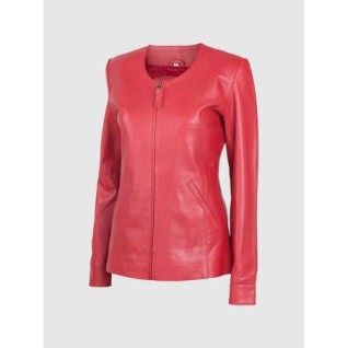 Leather Collarless Jacket Red In Stock XS-XL