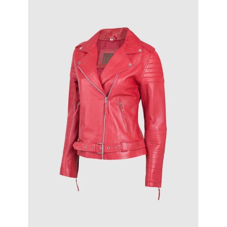 Leather Padded Biker Jacket Red In Stock XS-XL