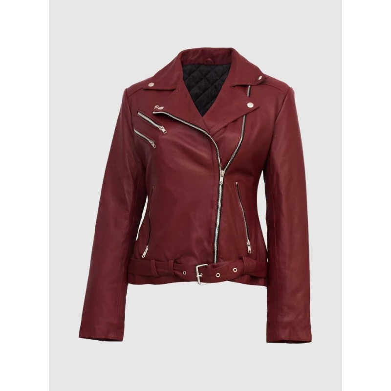 Maroon Leather Biker Jacket Black In Stock XS-XL