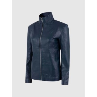 Women High Collar Leather Jacket Blue In Stock XS-XL