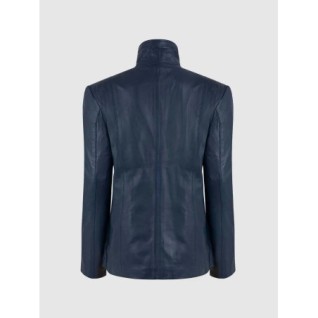 Women High Collar Leather Jacket Blue In Stock XS-XL