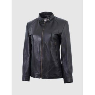 Women Black Leather Motorcycle Jacket In Stock XS-XL