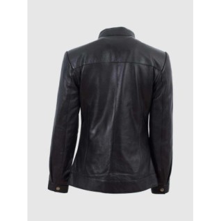 Women Black Leather Motorcycle Jacket In Stock XS-XL