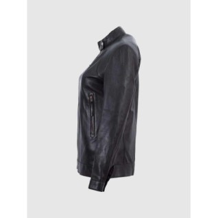 Women Black Leather Motorcycle Jacket In Stock XS-XL