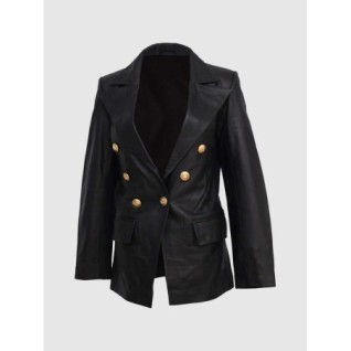 Women Black Leather Coat In Stock XS-XL