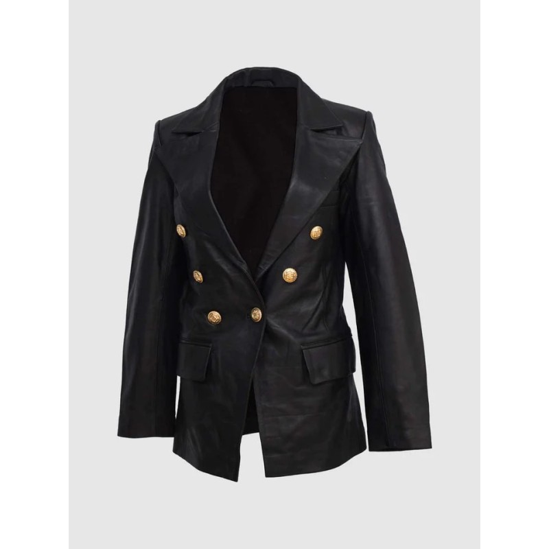 Women Black Leather Coat In Stock XS-XL