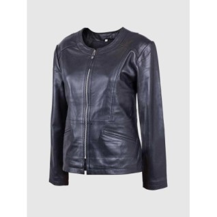 Collarless Leather Biker Jacket Black In Stock XS-XL