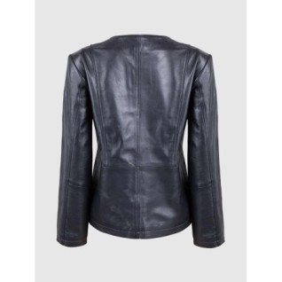 Collarless Leather Biker Jacket Black In Stock XS-XL