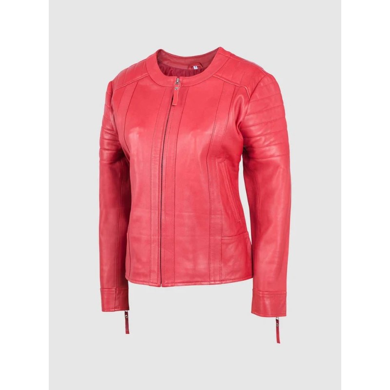 Street Fashion Sheepskin Leather Women Designer Jacket Red In Stock XS-XL