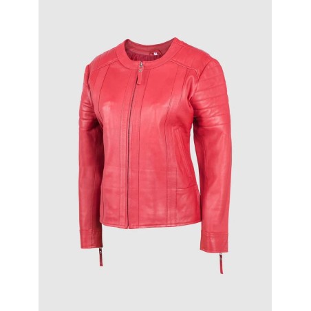 Street Fashion Sheepskin Leather Women Designer Jacket Red In Stock XS-XL