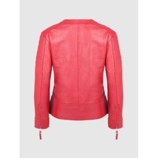 Street Fashion Sheepskin Leather Women Designer Jacket Red In Stock XS-XL