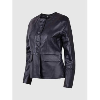 The Button Closure Leather Jacket Black In Stock XS-XL