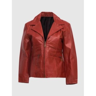 Red Leather Coat With Zip Women In Stock XS-XL