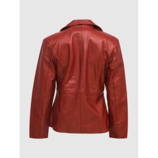 Red Leather Coat With Zip Women In Stock XS-XL