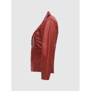 Red Leather Coat With Zip Women In Stock XS-XL