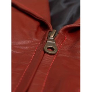 Red Leather Coat With Zip Women In Stock XS-XL