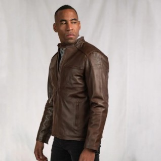 BROWN THOMPSON LEATHER MOTO JACKET IN STOCK S-2XL