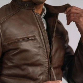 BROWN THOMPSON LEATHER MOTO JACKET IN STOCK S-2XL