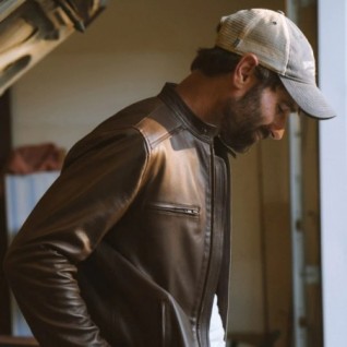 BROWN THOMPSON LEATHER MOTO JACKET IN STOCK S-2XL