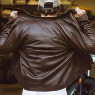 BROWN THOMPSON LEATHER MOTO JACKET IN STOCK S-2XL