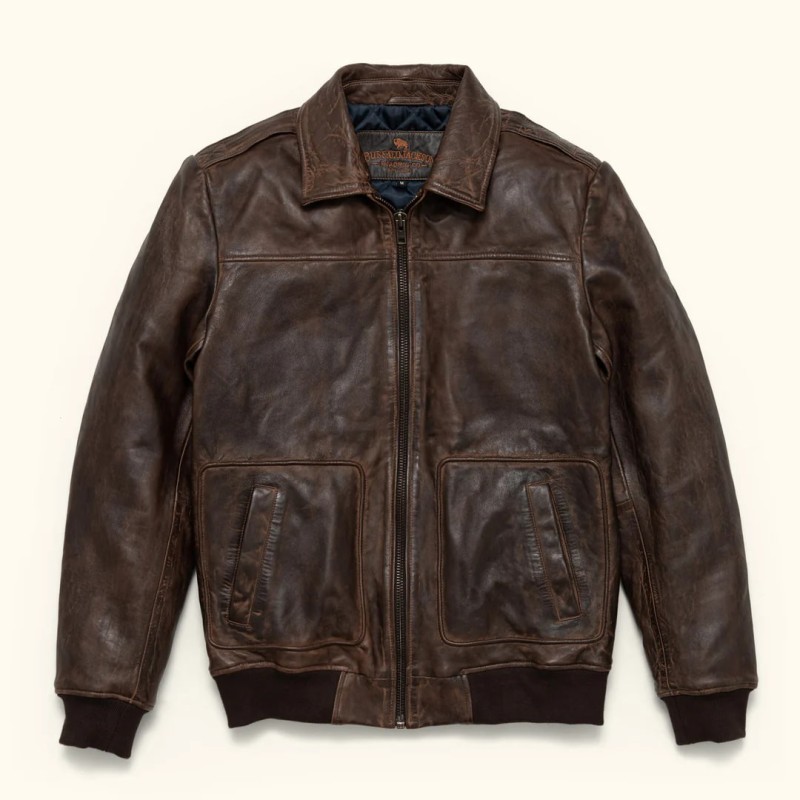 BROWN MAVERICK LEATHER BOMBER JACKET IN STOCK M-3XL