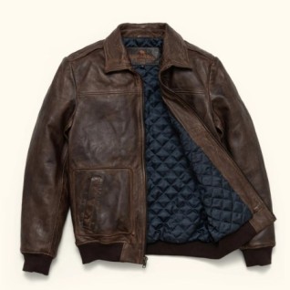 BROWN MAVERICK LEATHER BOMBER JACKET IN STOCK M-3XL