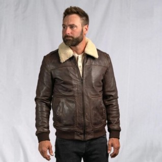 BROWN MAVERICK LEATHER BOMBER JACKET IN STOCK M-3XL