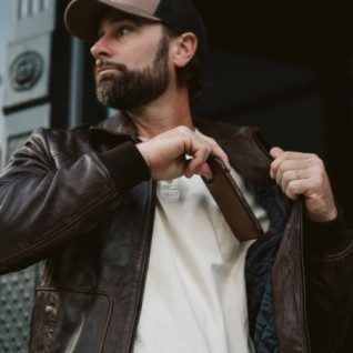 BROWN MAVERICK LEATHER BOMBER JACKET IN STOCK M-3XL