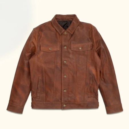 COGNAC BROWN DRIGGS LEATHER JACKET IN STOCK L-2XL