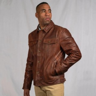 COGNAC BROWN DRIGGS LEATHER JACKET IN STOCK L-2XL