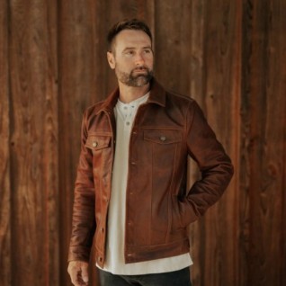 COGNAC BROWN DRIGGS LEATHER JACKET IN STOCK L-2XL