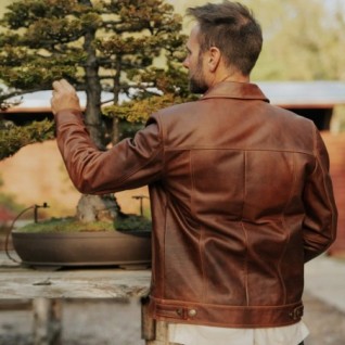 COGNAC BROWN DRIGGS LEATHER JACKET IN STOCK L-2XL