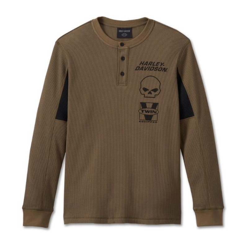 Men's Willie G Skull Thermal Shirt - Stone Gray In Stock Size 3XL