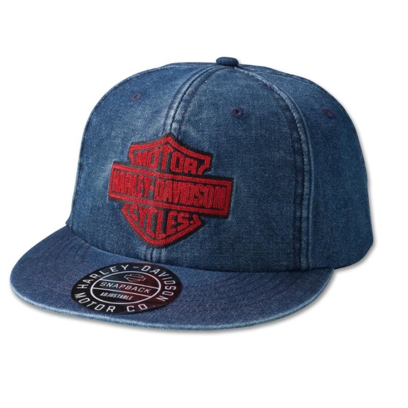 Bar Shield Denim Snapback Cap - Peacoat